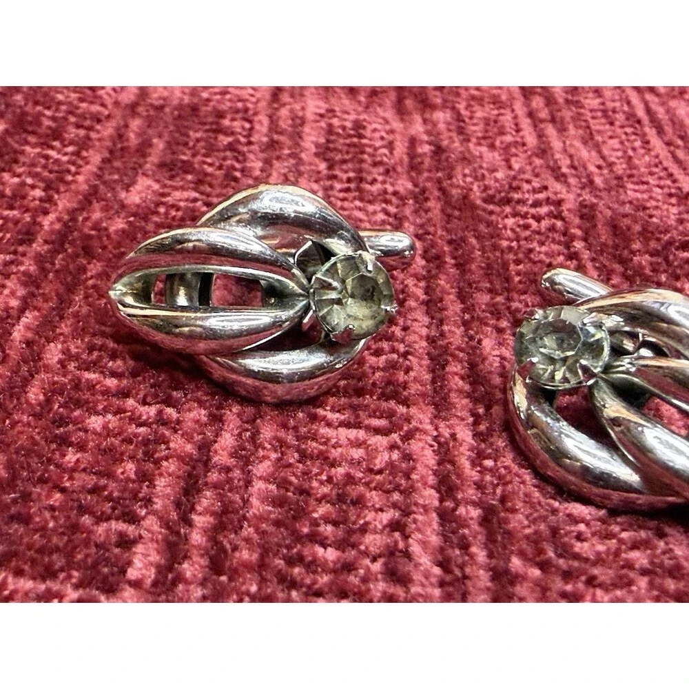 🔥Vintage Silver Tone Cufflinks Mens Rhinestone Wedding Formal Knott Ships Fast